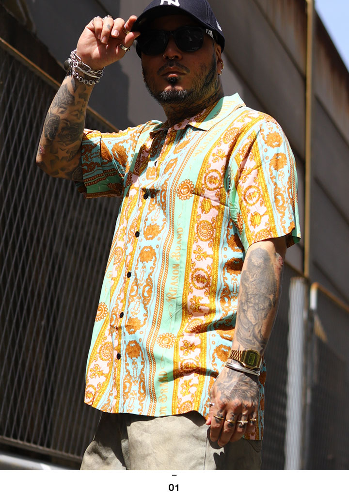 REASON 半袖シャツ 大きいサイズ リーズン 柄シャツ アロハ