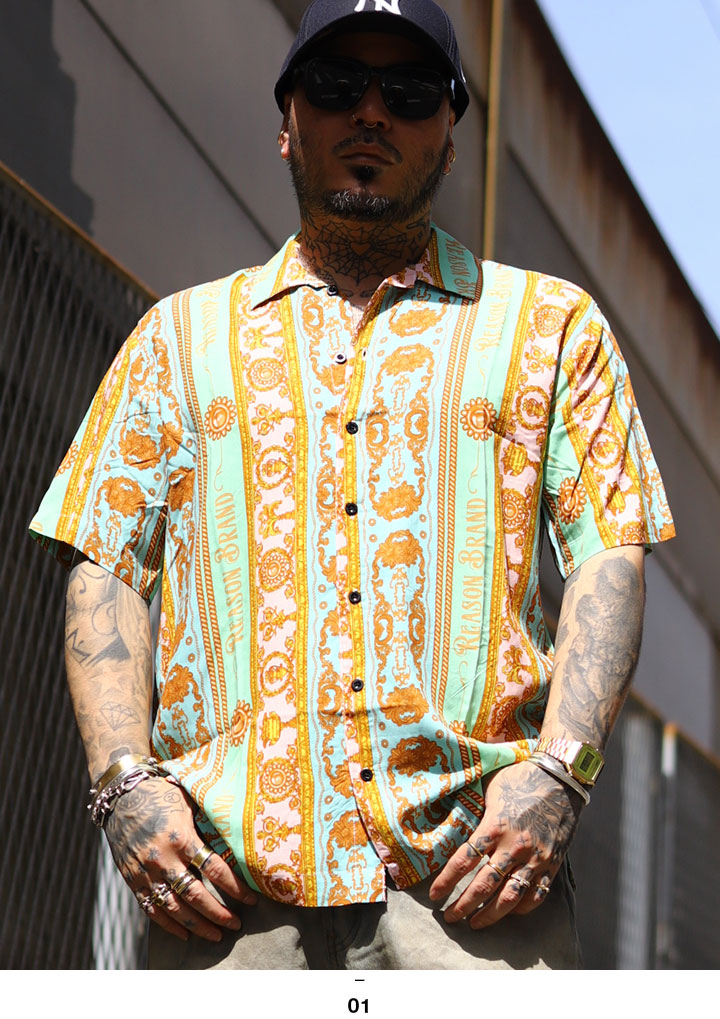 REASON 半袖シャツ 大きいサイズ リーズン 柄シャツ アロハシャツ 総柄