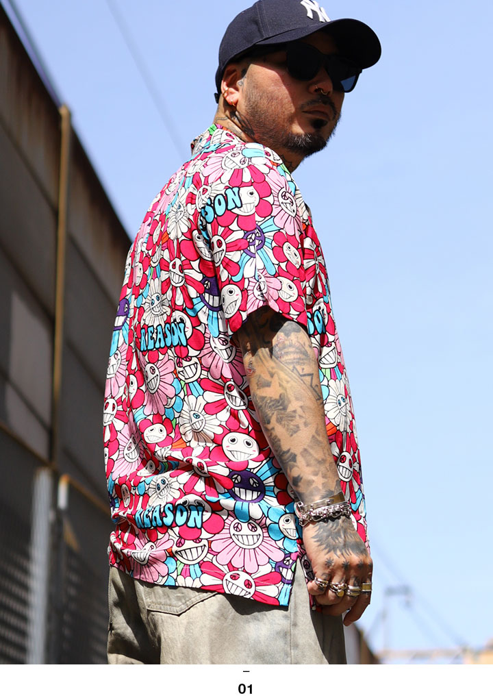 REASON 半袖シャツ 大きいサイズ リーズン 柄シャツ アロハ