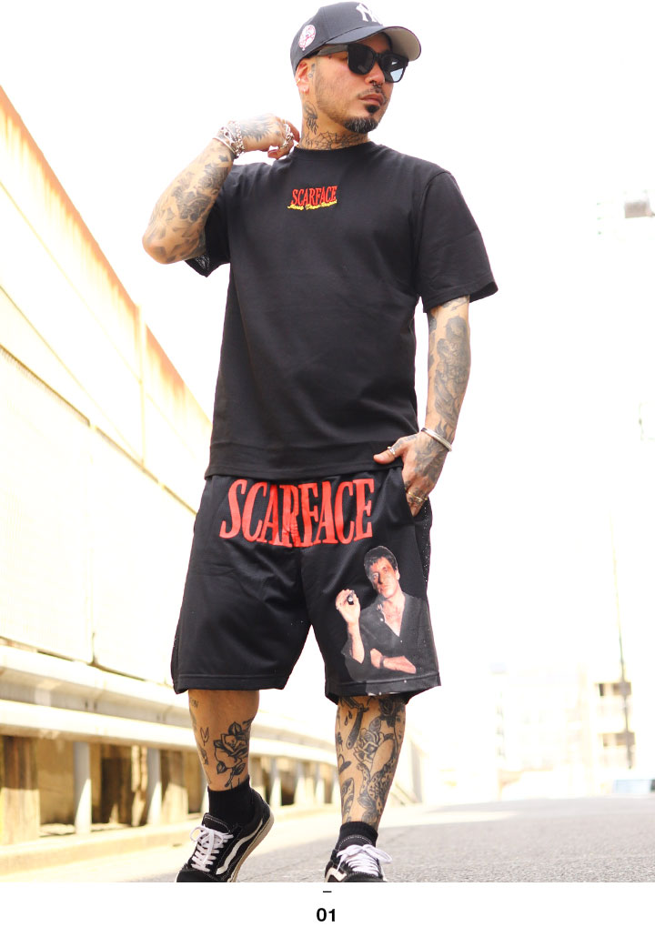 ラスト1点【14%OFF】REASON × 映画 スカーフェイス 上下セット 半袖 ブランド Tシャツ ハーフパンツ メンズ 黒 大きいサイズ Scarface 限定 コラボ 公式 リーズン セットアップ 総柄 ビッグシルエット b系 ファッション ストリート系 ハイ 2025春夏 新作 SF195-171 REASON × 映画 スカーフェイス 上下セット 半袖 ブランド Tシャツ