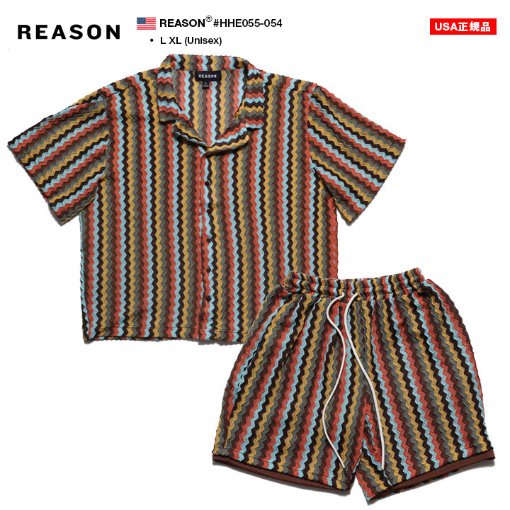 REASON セットアップ 半袖 上下セット 半袖シャツ 開襟 オープンカラー