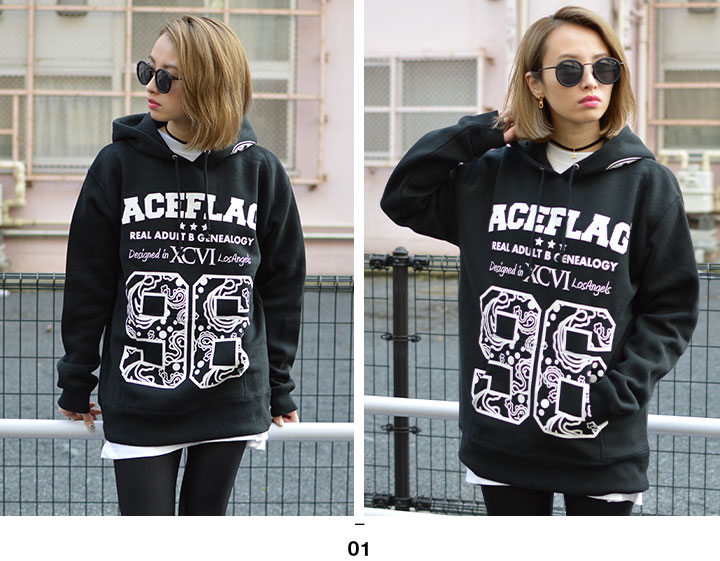 即納 【SALE】 エースフラッグ ACEFLAG パーカー ペイズリー柄 ACEFLAG ACE FLAG パーカー ブランド スケボー 長袖 スウェット
