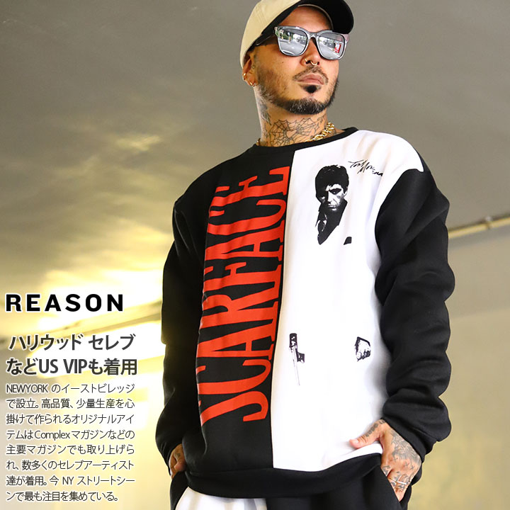 REASON × 映画 スカーフェイス トレーナー ブランド スケボー 長袖 スウェット 裏起毛 メンズ 春秋冬用 黒 大きいサイズ Scarface 限定 コラボ 公式グッズ リーズン トップス ビッグシルエット b系 ヒップホップ ファッション ストリート系 ハイ 服 2025秋冬 新作 RS5072 REASON × 映画 スカーフェイス トレーナー ブランド 長袖 スウェット