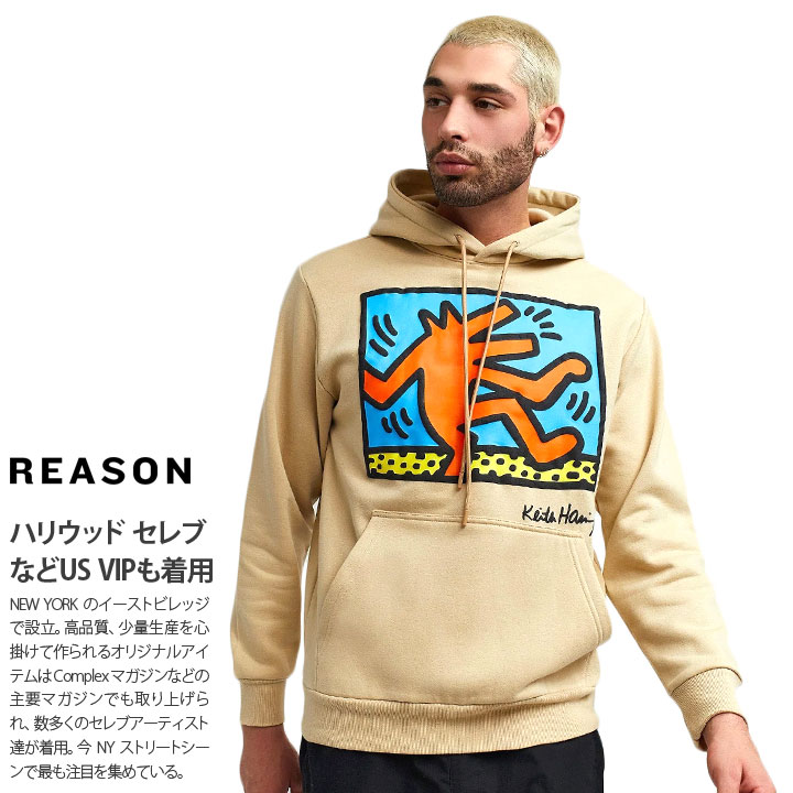 REASON × キースヘリング パーカー ブランド 長袖 スウェット 裏起毛 カーキ 大きいサイズ Keith Haring 限定 コラボ 公式 リーズン トップス 踊る犬