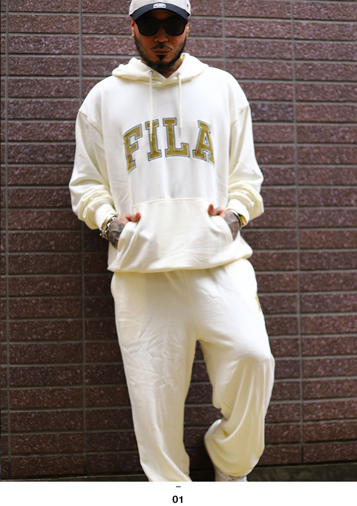 FILA ホワイト フード付き スウェット FILA（フィラ） パーカー ブランド スケボー フーディ 長袖 スウェット
