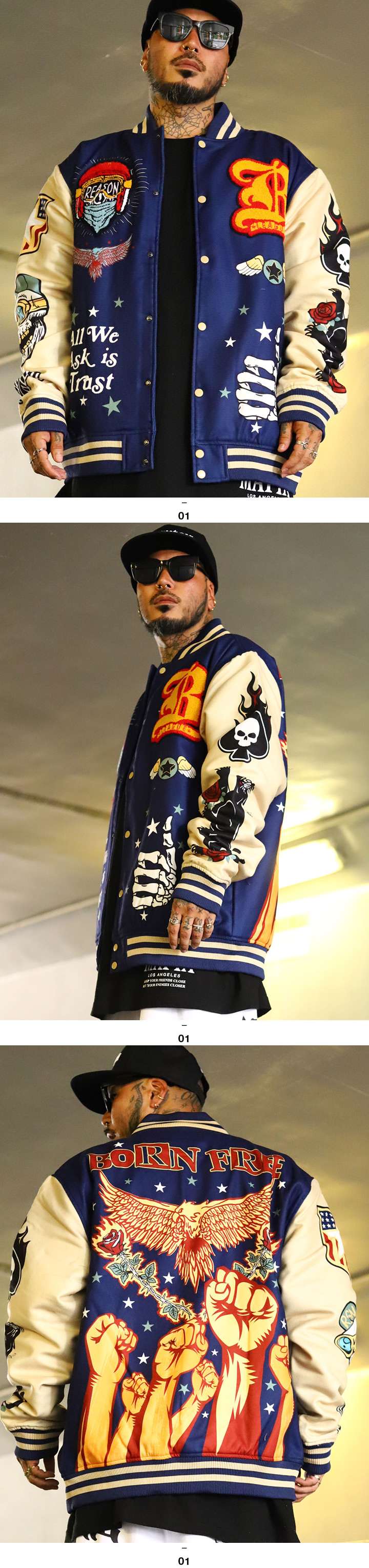 REASON アウター 長袖 スタジャン ブルゾン 大きいサイズ リーズン