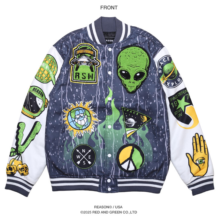 アウター　スタジャン　2XL 日本未発売　アメリカ　派手　カラフル　宇宙人 REASON アウター 長袖 スタジャン ブルゾン 大きいサイズ リーズン