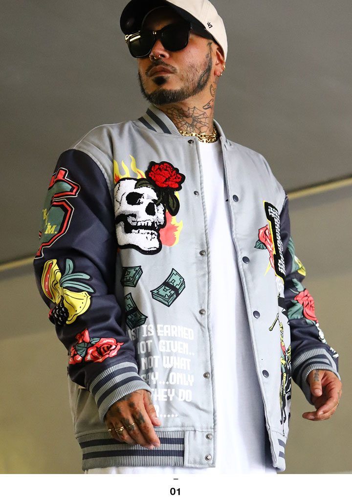 REASON アウター 長袖 スタジャン ブルゾン 大きいサイズ リーズン