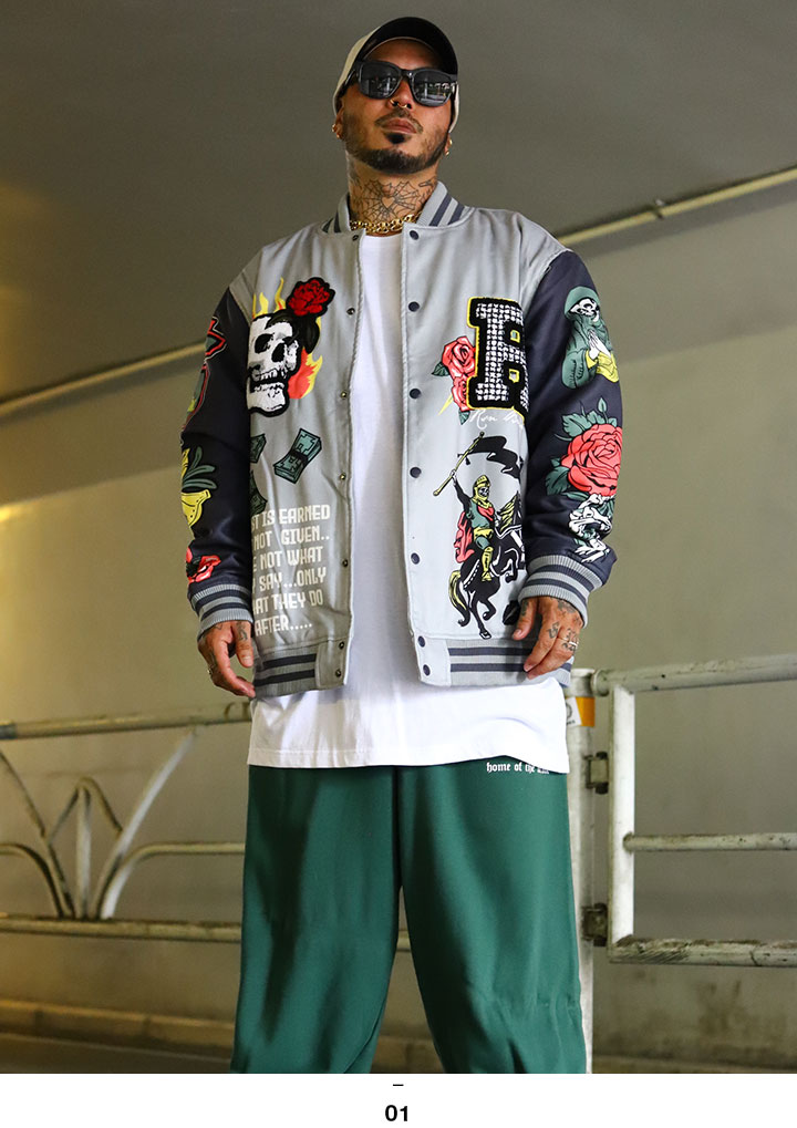 REASON アウター 長袖 スタジャン ブルゾン 大きいサイズ リーズン