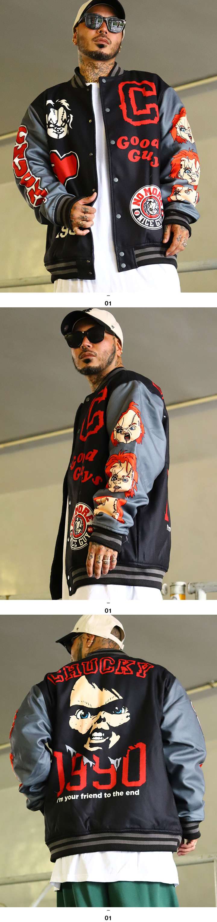 REASON × Chucky アウター 長袖 スタジャン ブルゾン 大きいサイズ