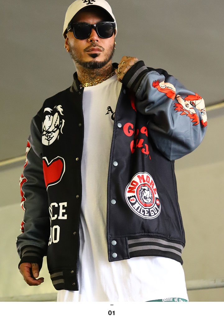 REASON × Chucky アウター 長袖 スタジャン ブルゾン 大きいサイズ