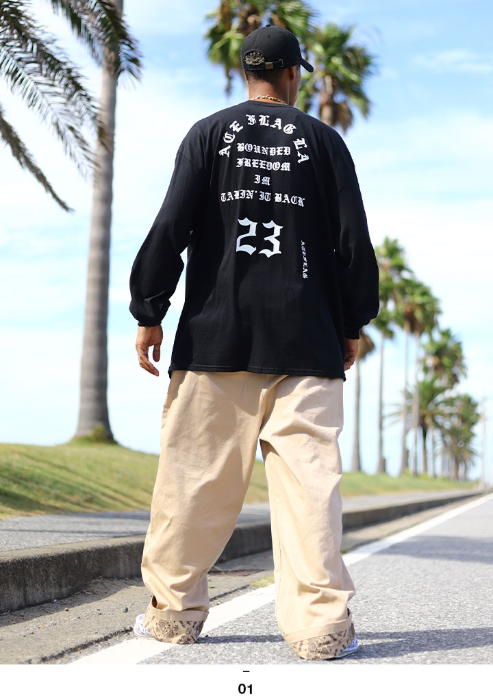 ACE FLAG 上下セット 長袖 Tシャツ ロンT チノパン ロングパンツ セットアップ メンズ 黒 大きいサイズ エースフラッグ Pablo パブロ ペイズリー ビッグシルエット b系 ファッション ストリート系 新作 AF-SE-LT-060 ACEFLAG（エースフラッグ） 上下セット 長袖 ブランド Tシャツ ロンT