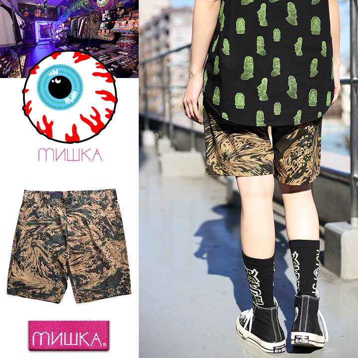 ★即納★［入手困難］ミシカ MISHKA ハーフパンツ スウェット MISHKA ハーフパンツ バスパン 半ズボン 短パン 大きいサイズ