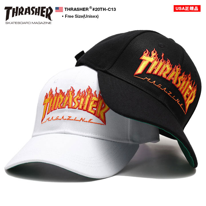 THRASHER キャップ スラッシャー 帽子 cap ローキャップ 浅め ベースボールキャップ かっこいい 定番 FLAME ロゴ 刺繍  ヒップホップ スケート ストリート系