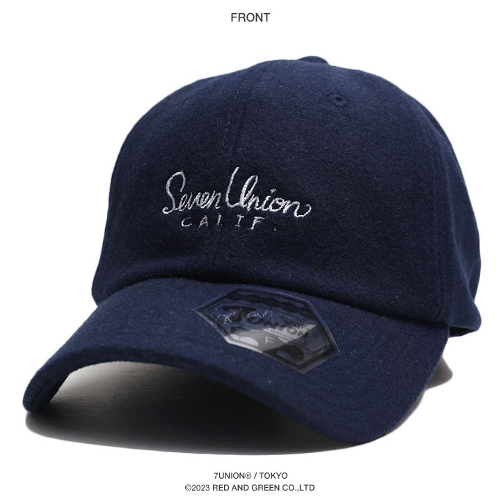 7union キャップ セブンユニオン 帽子 cap ローキャップ 浅め ベースボールキャップ 筆記体 スクリプト カリフォルニア メルトン ウール  ロゴ 刺繍