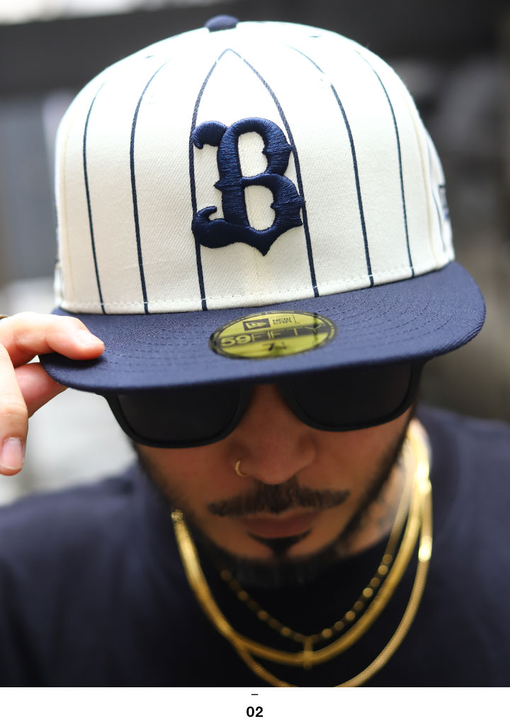 ニューエラ NEW ERA キャップ 大きいサイズ オリックス バファローズ OB 公式 グッズ M ロゴ プロ野球 NPB 59Fifty 帽子  cap 深め ストライプ 高級感