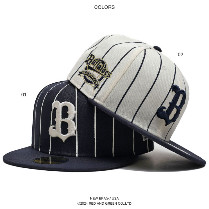 ニューエラ NEW ERA キャップ 大きいサイズ オリックス バファローズ OB 公式 グッズ M ロゴ プロ野球 NPB 59Fifty 帽子  cap 深め ストライプ 高級感