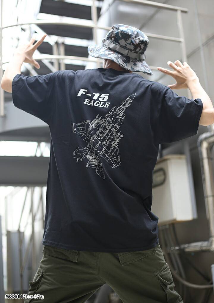 防衛省自衛隊グッズ Tシャツ 半袖 メンズ レディース 大きいサイズ かっこいい おしゃれ F-15 イーグル 主力戦闘機 ウイングマーク  クルーネック航空自衛隊