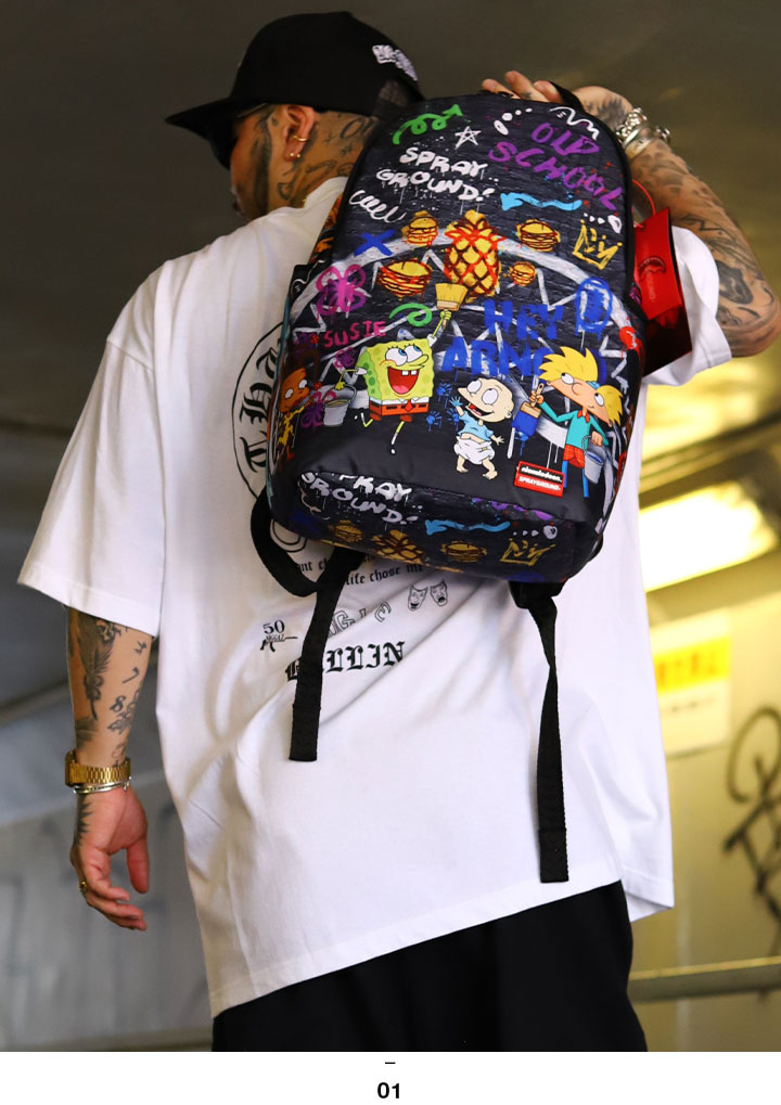 SPRAY GROUND × スポンジボブ バッグ メンズ レディース 春夏秋冬用 黒
