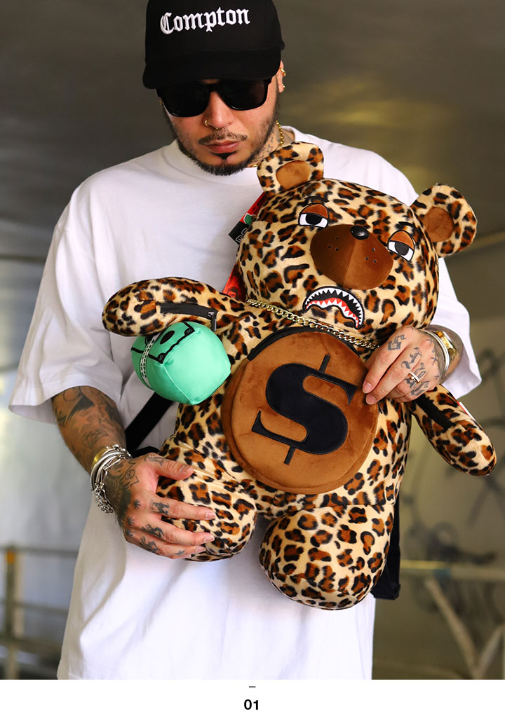 SPRAY GROUND ぬいぐるみ バッグ かわいい 熊 リュック ヒョウ柄