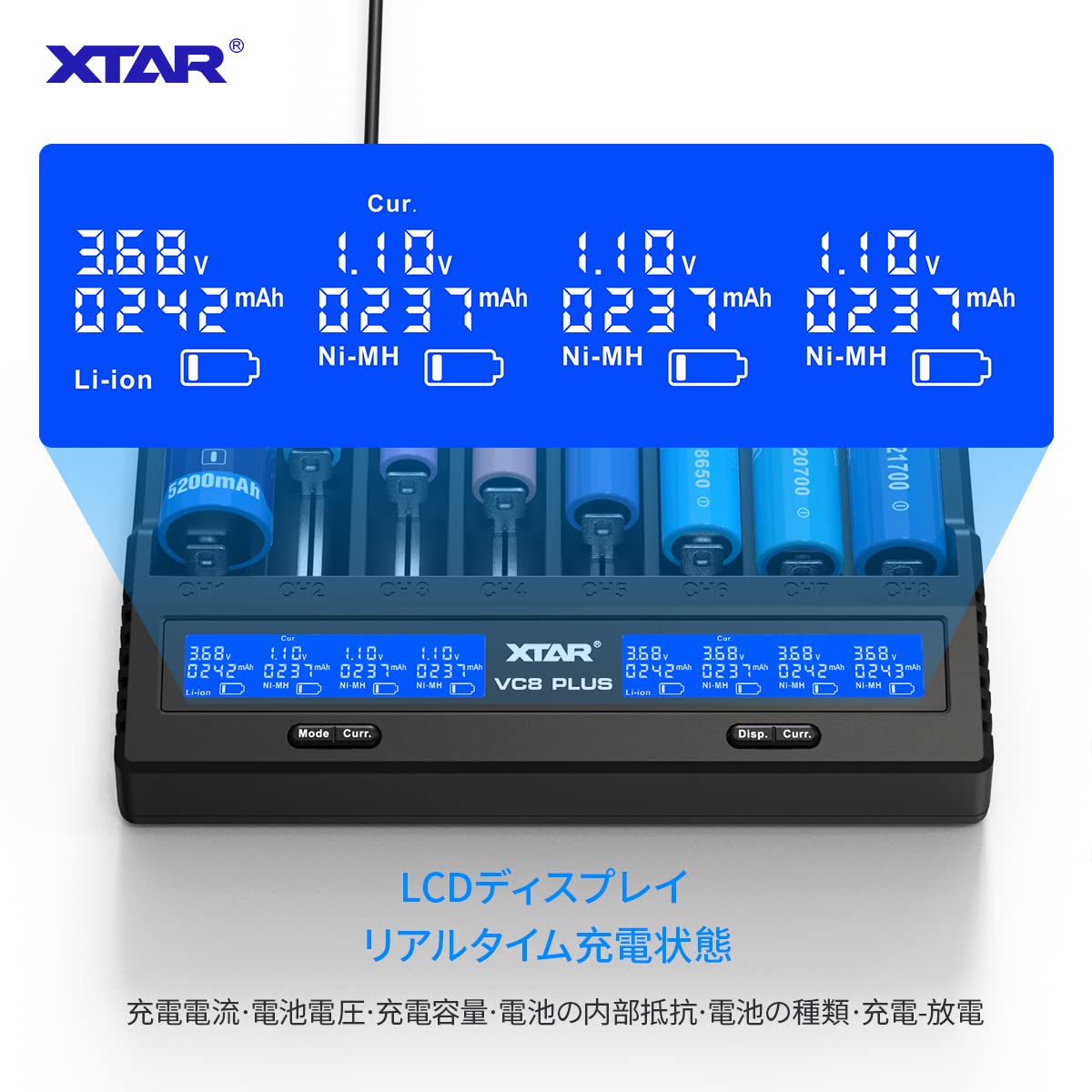 Seasonal Wrap入荷 18650充電器 XTAR VC8 Plus リチウムイオン電池 単