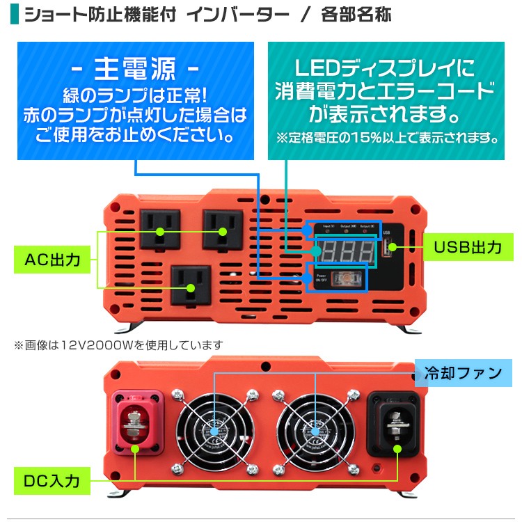 インバーター 24v 1500WDC24V / AC100V 疑似正弦波 矩形波 50Hz/60Hz対応可能 USBポート付き アウトドア 防災用品  : c14b : WEIMALL - 通販 - Yahoo!ショッピング