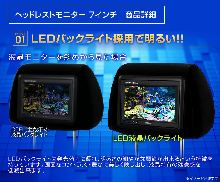 ヘッドレスト モニター 7インチ 地デジ ワンセグ フルセグ 左右