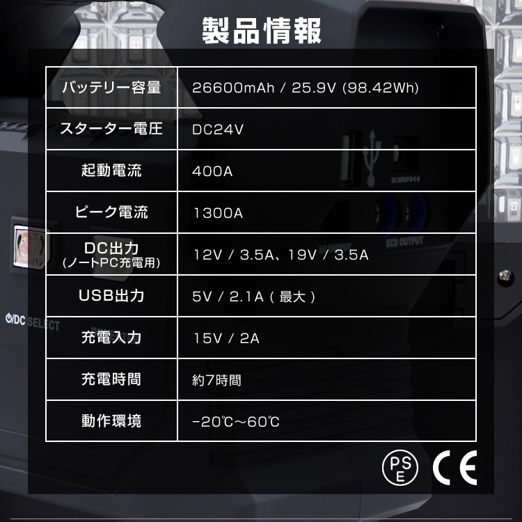 ジャンプスターター ポータブル電源 24V 車用 バッテリー上がり エンジンスターター 26600mAh 大容量 非常用電源 充電器 車載  USBポート LEDライト付き :DRK26600:WEIMALL - 通販 - Yahoo!ショッピング