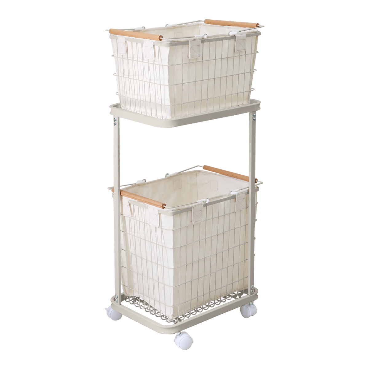 ランドリーバスケット 2段 洗濯カゴ ランドリーワゴン 脱衣かご 大容量 スリム 洗える カバー付き キャスター付き ランドリーラック 収納 おしゃれ メッシュ | WEIMALL | 03