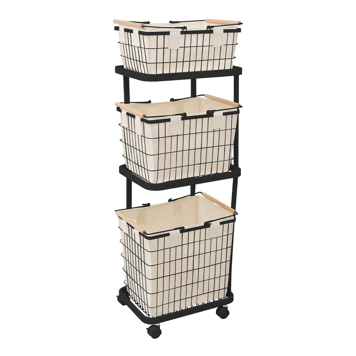 ランドリーバスケット 洗濯カゴ 3段 ランドリーワゴン 脱衣かご キャスター付き カバー付き スリム 大容量 おしゃれ ランドリーワゴン 洗濯物入れ メッシュ | WEIMALL | 01