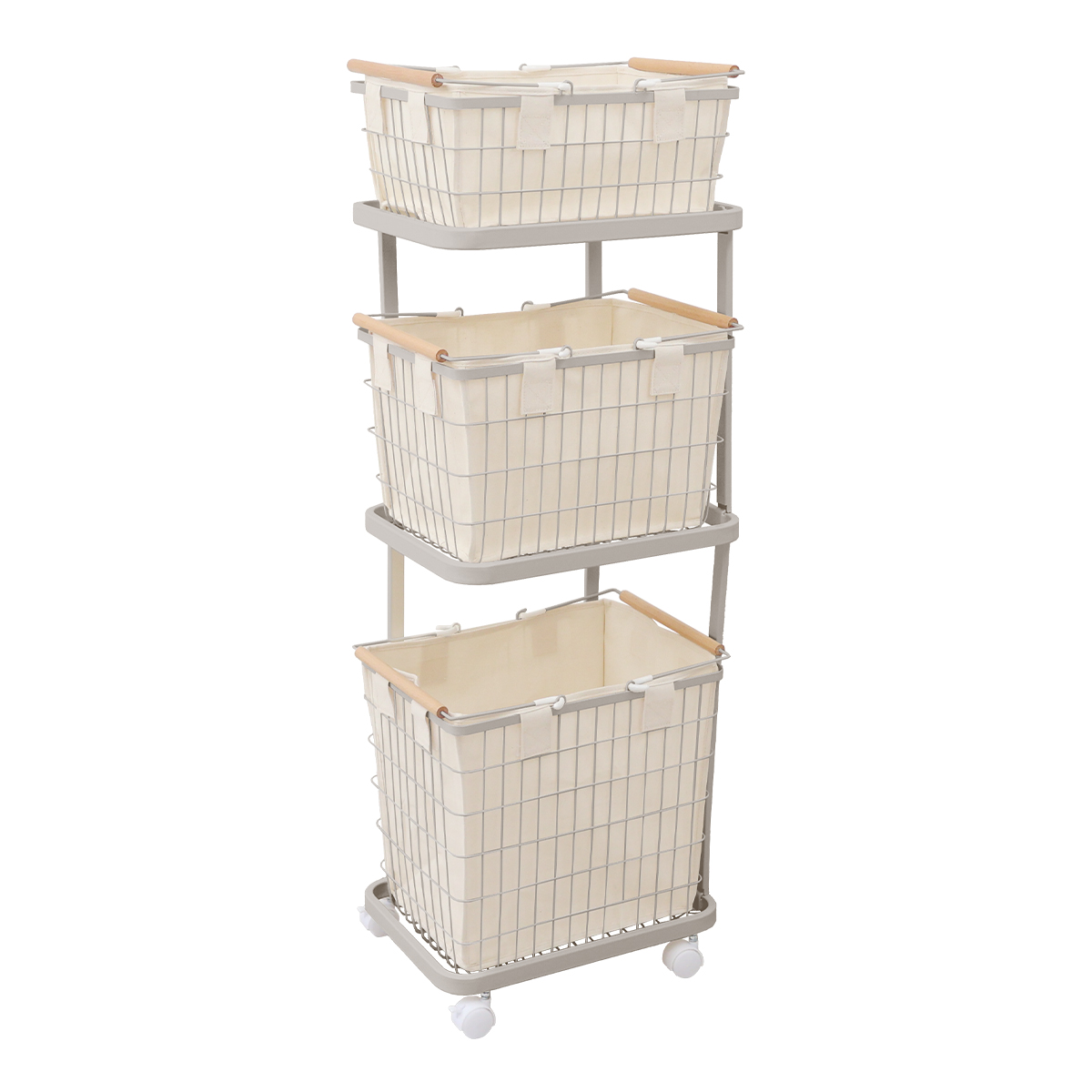 ランドリーバスケット 洗濯カゴ 3段 ランドリーワゴン 脱衣かご キャスター付き カバー付き スリム 大容量 おしゃれ ランドリーワゴン 洗濯物入れ メッシュ | WEIMALL | 02