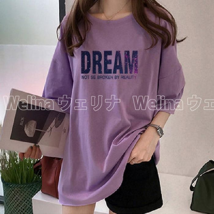 シャツ ロング丈 tシャツ 半袖 カットソー 無地 トップス レディース Tシャツ shirt プルオーバー 夏 ロングTシャツ 体型カバー ロンｔ |  | 03