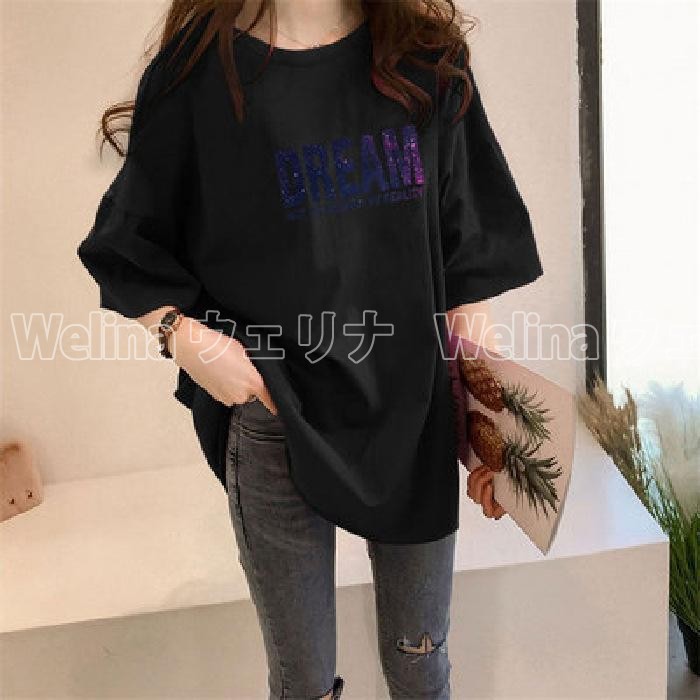 シャツ ロング丈 tシャツ 半袖 カットソー 無地 トップス レディース Tシャツ shirt プルオーバー 夏 ロングTシャツ 体型カバー ロンｔ |  | 06
