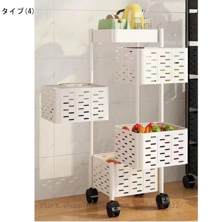 キッチンワゴン キャスター付き 2-5段 ラック 天板付き 回転 バスケットワゴン Welina ツールワゴン 多肉棚 植物 棚 キッチンカウンター 収納 インテリア 整理の画像