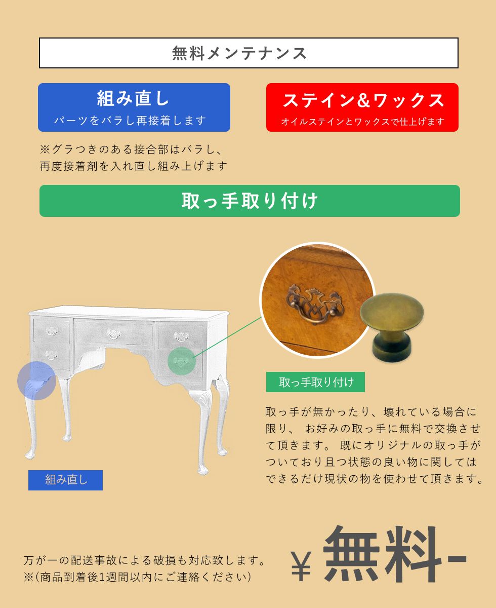 送料無料 アンティーク家具 机 プレジデントデスク ニーホール