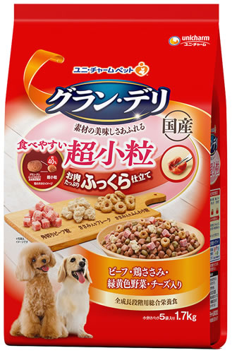 ユニチャーム グラン・デリ ふっくら仕立て 食べやすい超小粒 (1.7kg) 全成長段階用 ドッグフード ドライ｜wellness-web