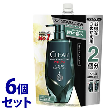 《セット販売》　ユニリーバ クリアフォーメン トータルケア スカルプシャンプー つめかえ用 (560g)×6個セット 詰め替え用 男性用 CLEAR for men　送料無料｜wellness-web