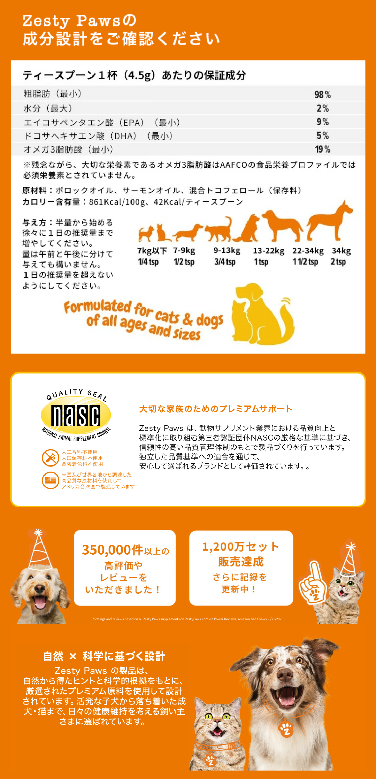 Zesty Paws ワイルドオメガ3ブレンド 犬猫用 サーモンオイル 237ml 8oz