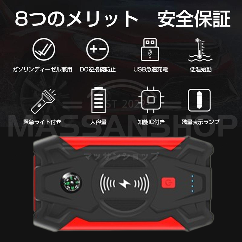 ジャンプスターター 緊急始動 12V 車用品 39800mAh 大容量 バッテリー