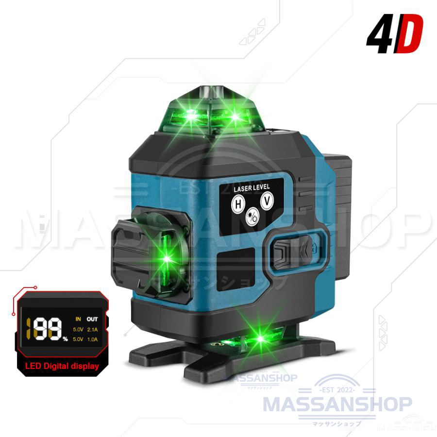 レーザー墨出し器 4x360°グリーンレーザー 水平器 16ライン 輝度調整