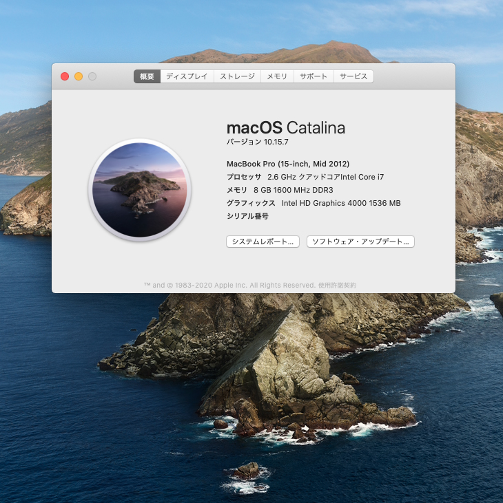 Apple MacBook Pro (Mid 2012 15インチ Retina ディスプレイ MC975J/A) / macOS Catalina (10.15.7) / 2.3 GHz Quad Core i7 / メモリーは8GB / Webカメラ / Bluetooth / 無線LAN / バッテリーは正常 MacBook Pro 15 Retina Core i7 2.0ghz 8GB Ram 128gb SSD MacOS 11