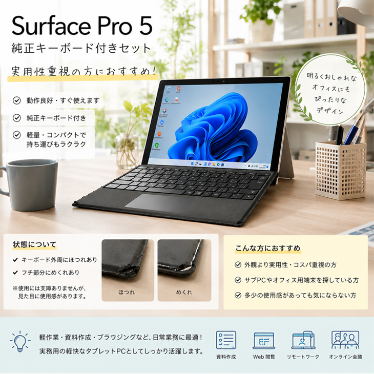 中古パソコン】Microsoft Surface Pro5 中古 タブレット Office 7in1