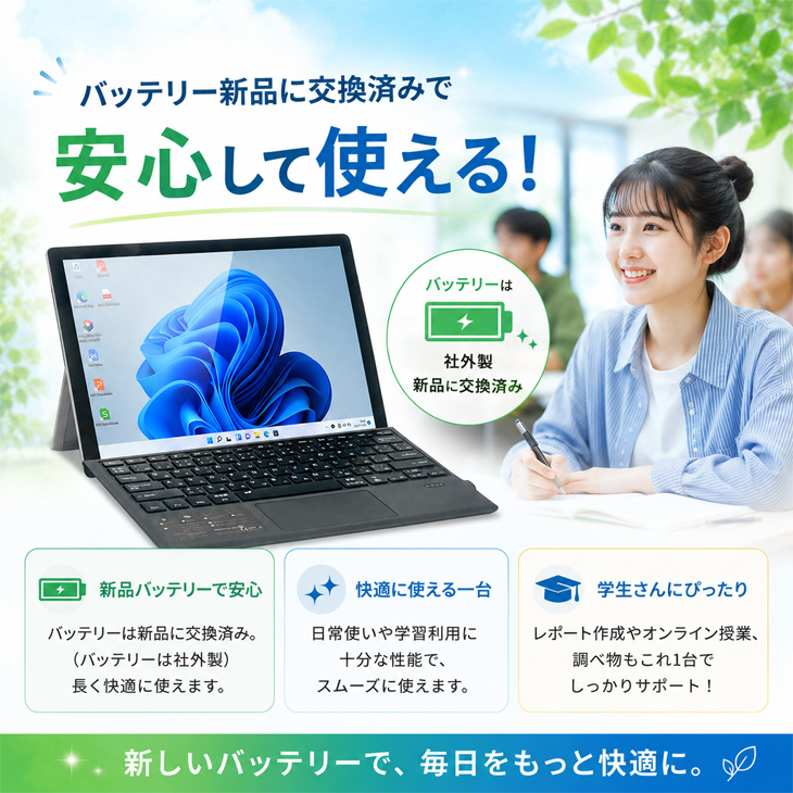 Surface Pro 【中古パソコン】Windows11 おすすめ 新品バッテリー