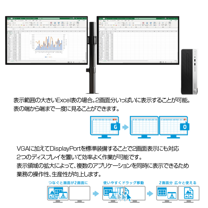 日本HP HP ProDesk 400G5 SFF 24インチ2画面デュアルモニタ仕様 小型