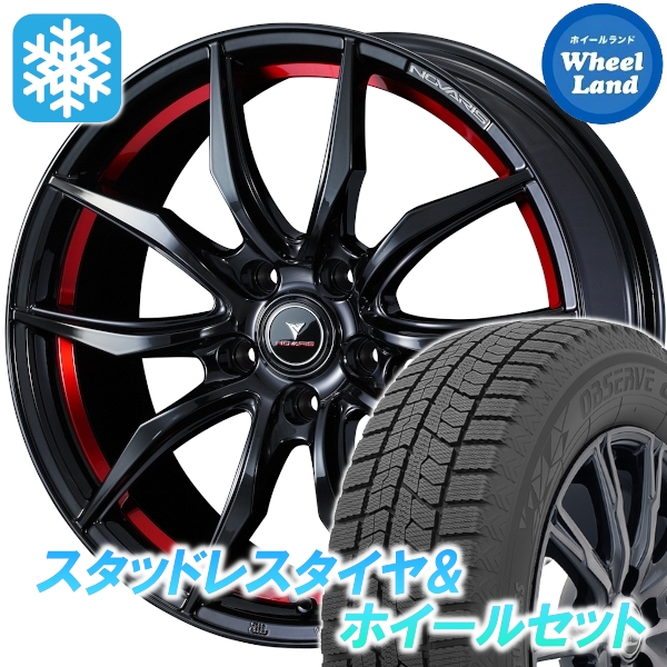 スタッドレスセット ウィッシュ 20系 Ｓグレード オブザーブ GIZ2 215/45R17 87Q ノヴァリス ローグ VF BK/RED