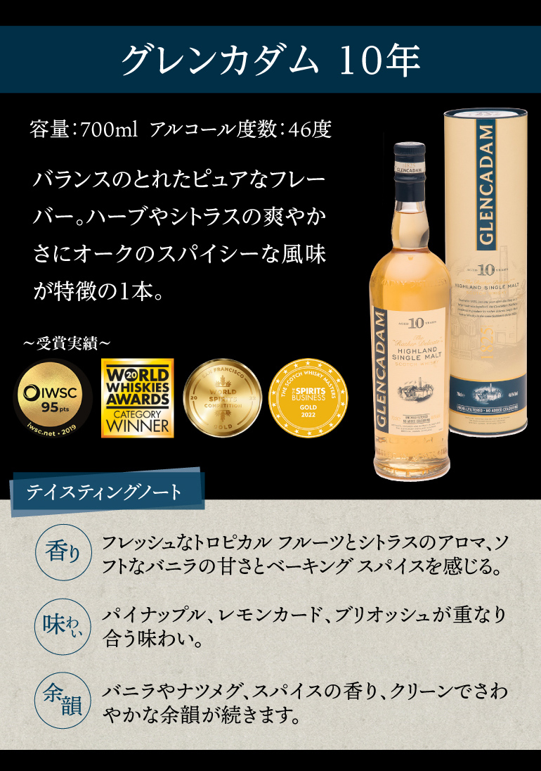 11/25 P+3％ ウイスキー グレンカダム 10年 700ml 46度 ハイランド シングルモルト 長S : 510722 : WHISKY  LIFE Yahoo!店 - 通販 - Yahoo!ショッピング