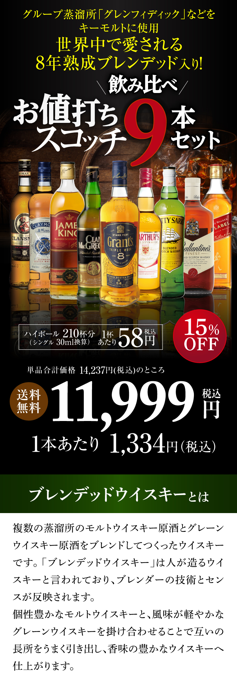 送料無料 スコッチウイスキー 9本セット 第10弾 1本あたり1,334円税込