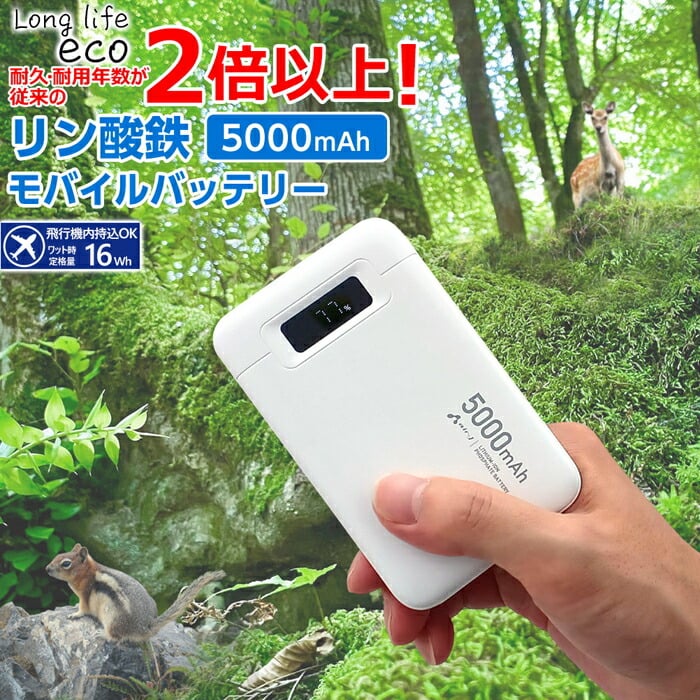 モバイルバッテリー 5000mAh リン酸鉄 LiFePO4 USB-A 出力2口 USB-C