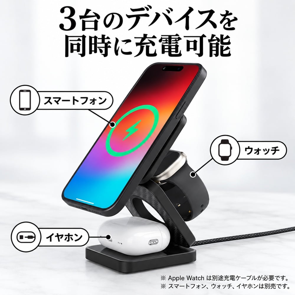 ワイヤレス充電器 3in1 MagSafe対応 Lamborghini ブラック