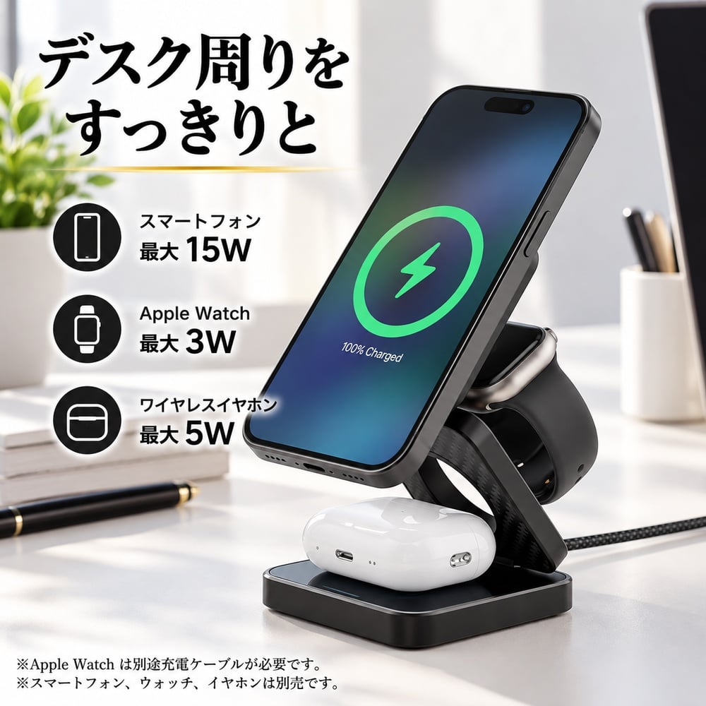 ワイヤレス充電器 3in1 MagSafe対応 Lamborghini ブラック